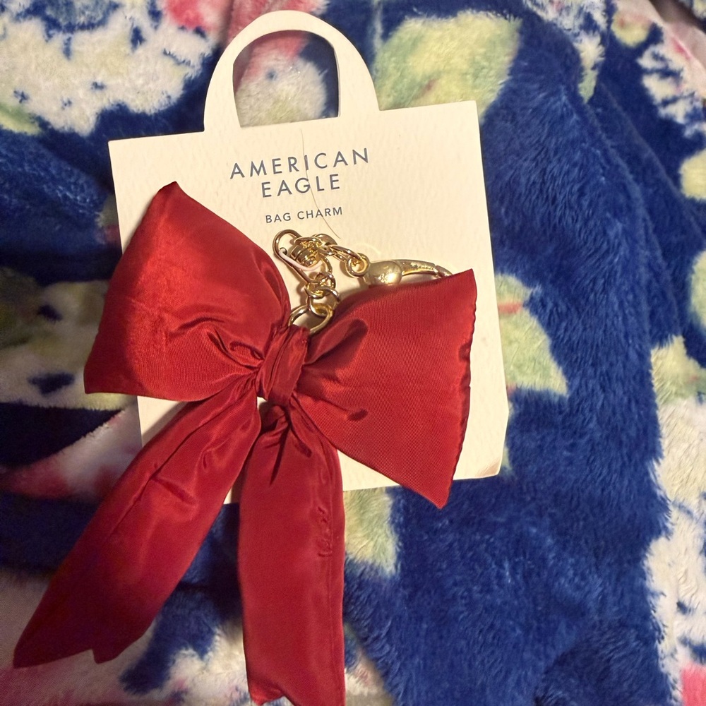 American Eagle Outfitters Red Satin Bow Bag Charm with Gold Clasp